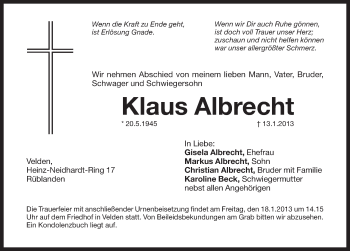 Traueranzeige von Klaus Albrecht von Pegnitz-Zeitung